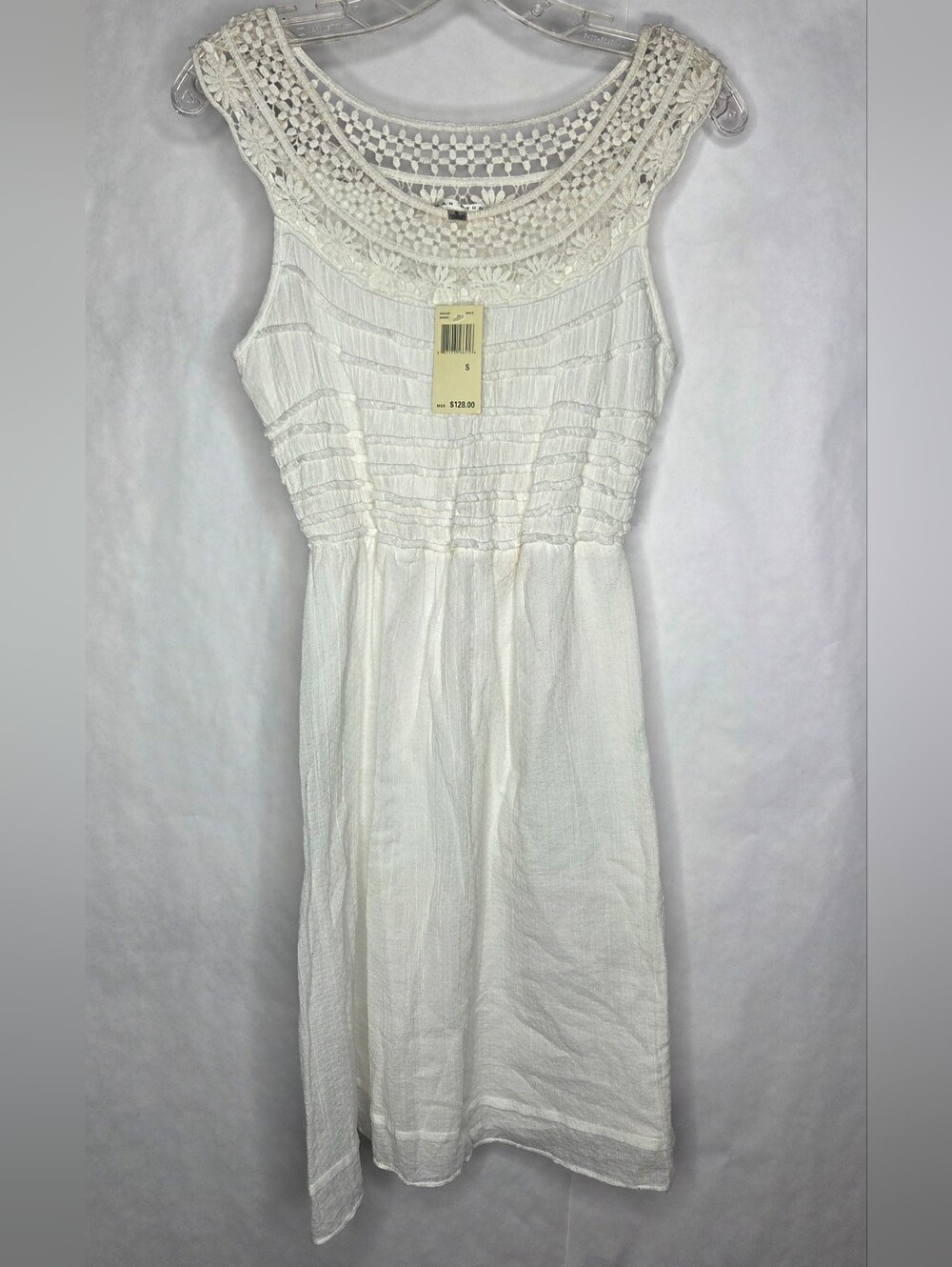 White Crochet Yoke Sleeveless Dress